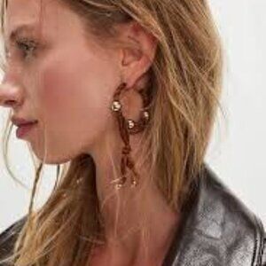 NWOT Free People Lingering Love Hoops in Gold/Chocolate